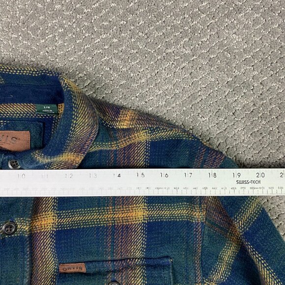 Orvis Shirt Jacket Shacket Men's Large Fits like Medium Green Blue Yellow Plaid - Picture 10 of 12